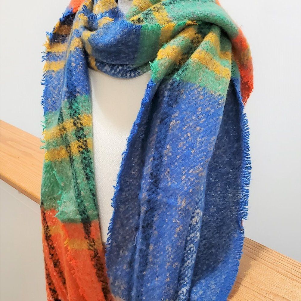 Plaid Multicolor Check Patterned Cozy Oblong Scar… - image 4